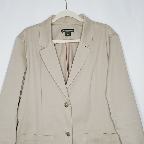 Eddie Bauer Cotton Twill Blazer Size 20 Khaki Button Front Jacket Pockets Preppy - Picture 3 of 15